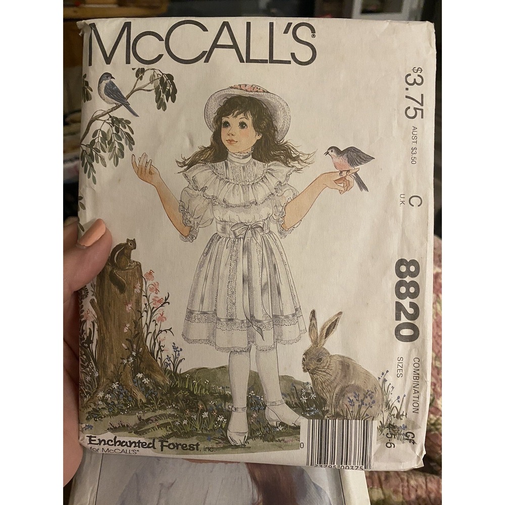 Vintage 1983 McCalls 8820 Sewing Pattern Enchanted Forest Dress Size 4-6 Cut